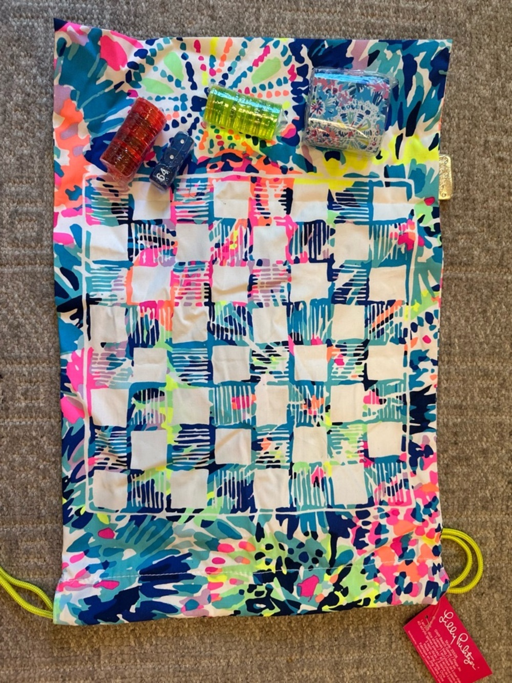 NWT Lilly Pulitzer canvas game bag drawstring backpack with all pieces